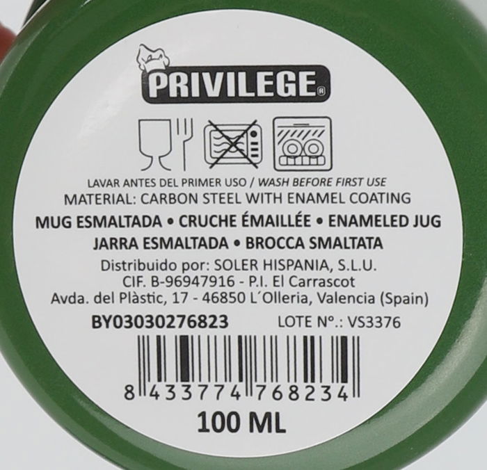 Privilege Taza Esmaltada 150ml Color/Diseño - 6.8 cm Ancho x 6 cm Alto x 8.5 cm Largo (24 Unidades)