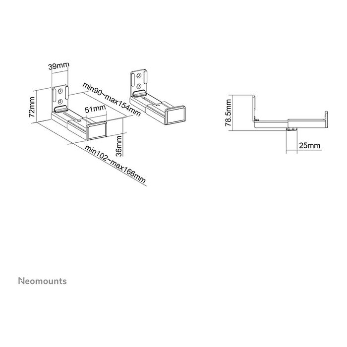Neomounts AWL29-550BL1 Soporte para Barra de Sonido Universal, Profundidad Ajustable (9-15.4 cm), Negro, Acero, 15 kg