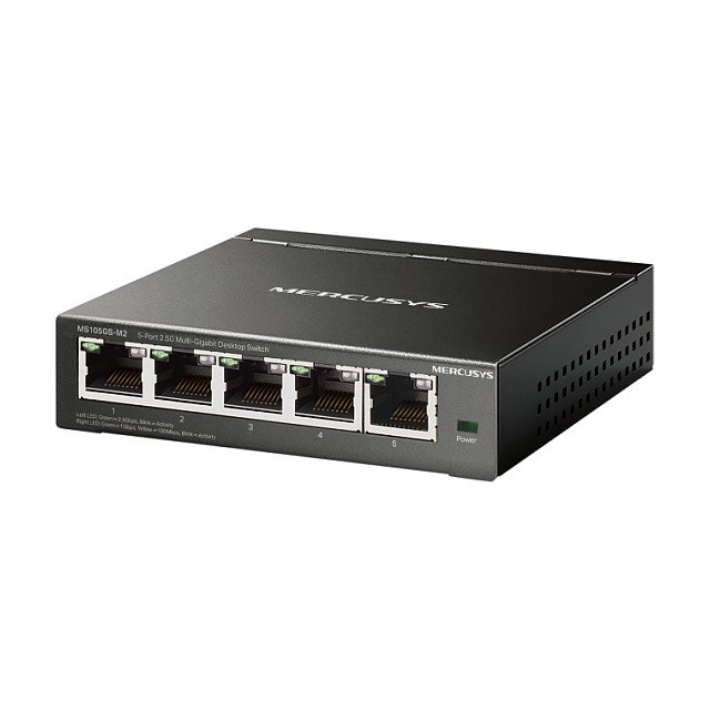 TP-Link Mercusys MS105GS-M2 Switch de Escritorio 5 Puertos 2.5G Multi-Gigabit Ethernet No Administrado, Montaje en Pared, Metal Negro