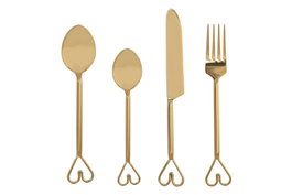 DKD Home Decor Set de Cubertería 16 Piezas Inox Corazón Dorado