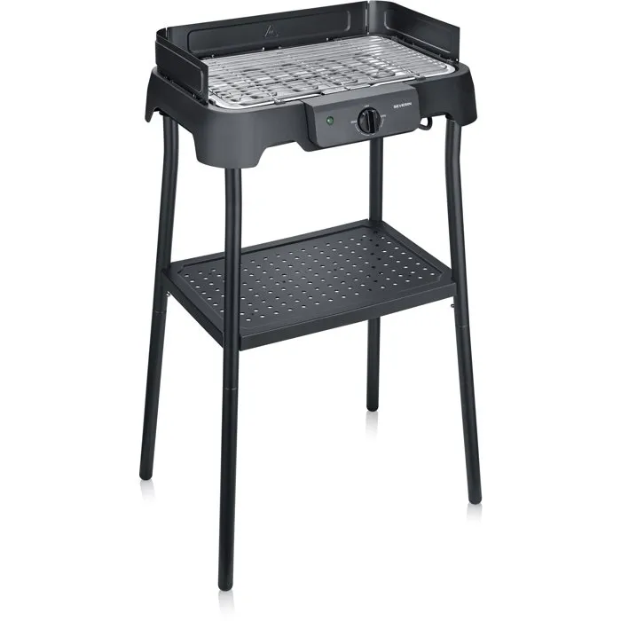 Severin PG8594 - Barbacoa Eléctrica 2000W Negra con Patas, Superficie 38x22 cm y Termostato Regulable
