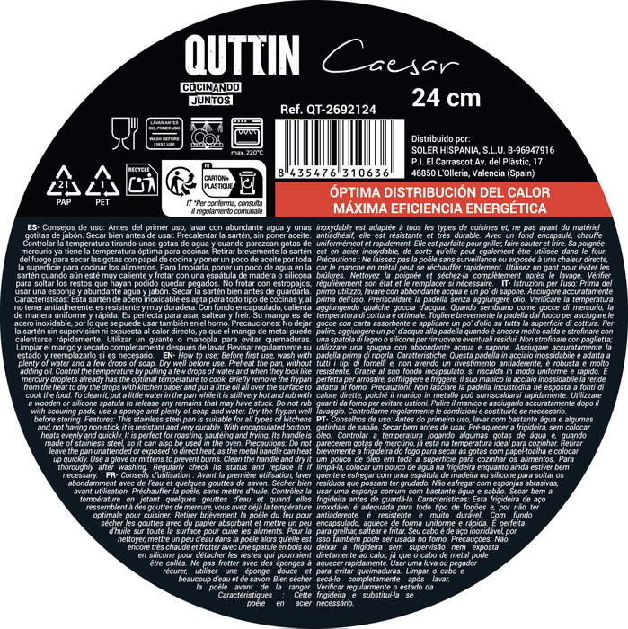 Quttin Sartén de Acero Caesar 25.5 cm para Inducción