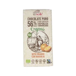 CHOCOLATES SOLE Tableta Chocolate Negro 56% con Naranja - 100g - Ecológico