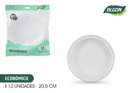 Algon Set de 12 Platos Hondo Rojo Económico de Plástico, 20.5 cm de Diámetro y Dimensiones 26.5 x 23.3 x 4.4 cm (18 Unidades)