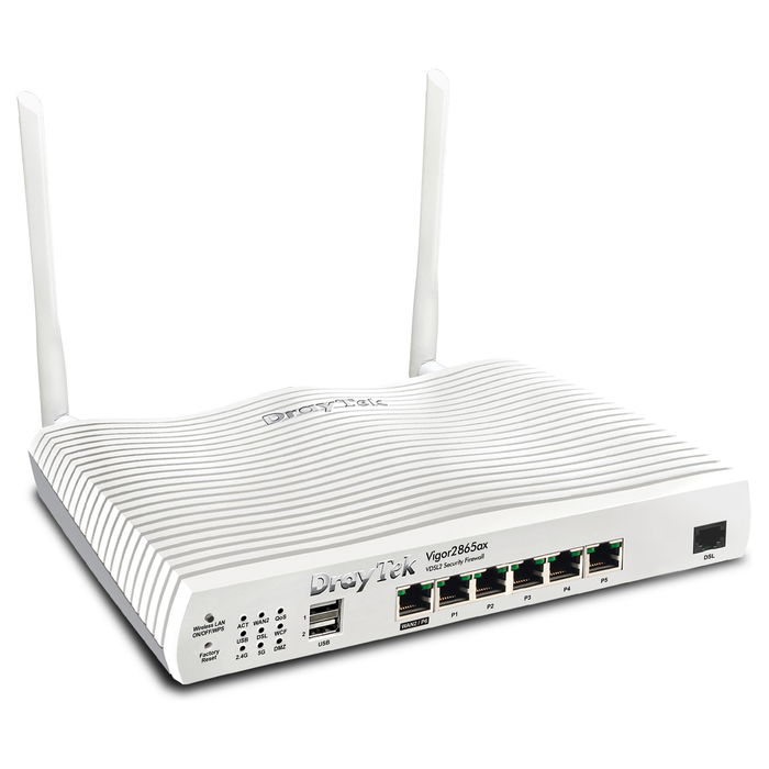 DrayTek Vigor 2865ax-B Router Modem ADSL2+/VDSL2 con Wi-Fi 6 Doble Banda 800 Mbps, 5 Puertos Gigabit, USB, Color Blanco