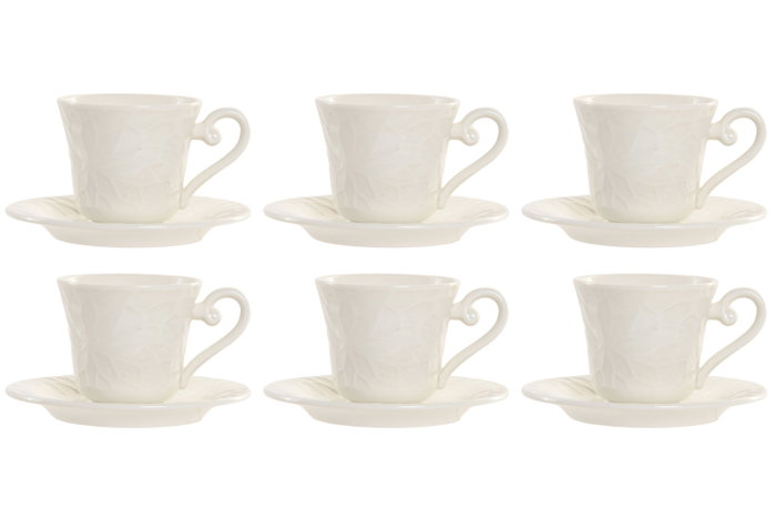 DKD Home Decor Pengjia flower 2025 Set de 6 Tazas de Café Porcelana y Bambú Blanco Natural 20 x 25 x 22 cm 90ml Apto microondas y lavavajillas