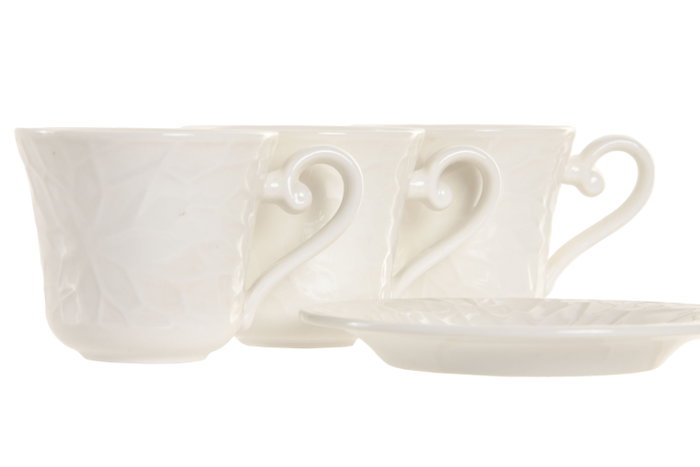 DKD Home Decor Pengjia flower 2025 Set de 6 Tazas de Café Porcelana y Bambú Blanco Natural 20 x 25 x 22 cm 90ml Apto microondas y lavavajillas
