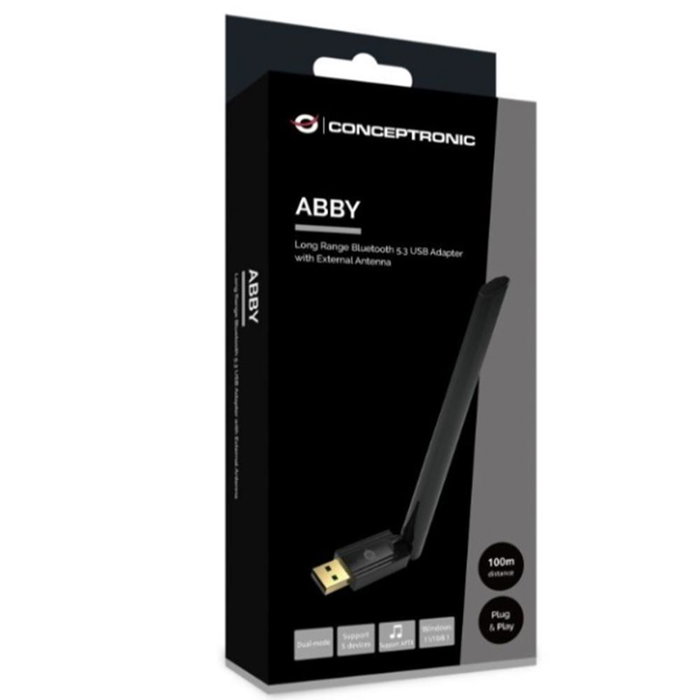 Conceptronic ABBY17B Adaptador USB Bluetooth 5.3 Clase 1 de Largo Alcance (100m) para Conectar Hasta 5 Dispositivos Simultáneos, para Windows Conceptronic ABBY17B Adaptador USB Bluetooth 5.3 Clase 1 de Largo Alcance (100m) para Conectar Hasta 5 Dispositivos Simultáneos, para Windows