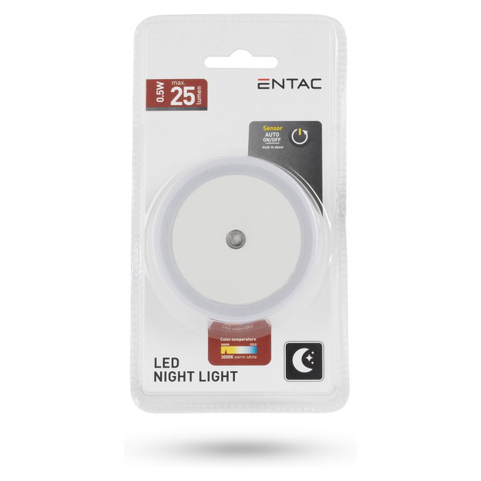 ENTAC Luz de noche LED con sensor de luz Blanco Cálido Blanco