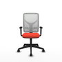 Silla de oficina Motilla con mecanismo Sincro tapizada con Tela color Naranja oscuro y malla color Blanco. Equipada con lumbar 1D, Brazos 1D y Ruedas 65mm nailon