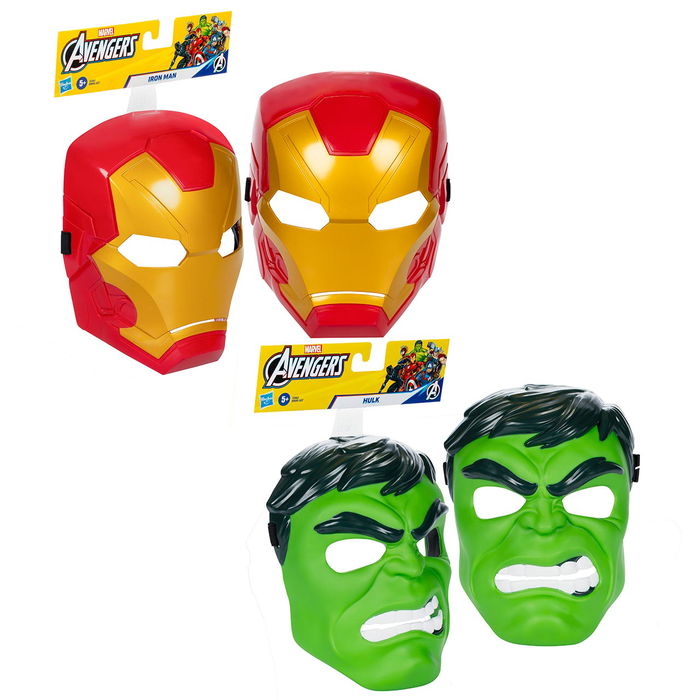 Hasbro G0436 - Pack de 2 Máscaras de Disfraz para Niños, Marvel Avengers: Iron Man y Hulk, Licencia Oficial, Edad +5 años