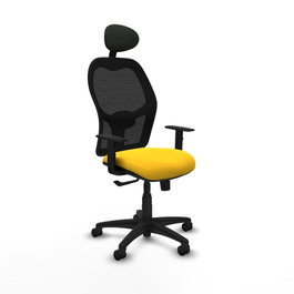 PIQUERAS Y CRESPO Alocén Silla de Oficina con Mecanismo Sincro, Malla Negra y Asiento Amarillo
