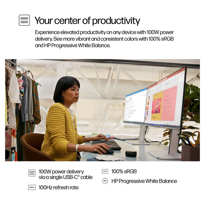 HP 524pu 23,8" FHD 1920x1080 IPS 100Hz 5ms USB-C HDMI DisplayPort VESA Monitor Negro/Plata