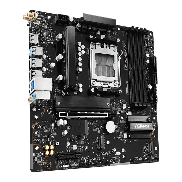 ASRock A620AM Pro-A WiFi AMD A620 mATX Placa Base AM5 Compatible con DDR5 Ryzen 7000/8000/9000 Series, PCIe 4.0, Wi-Fi 6E, Bluetooth 5.2, 2.5Gb LAN, M.2 NVMe, HDMI 2.1