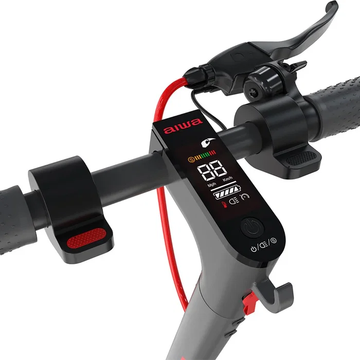 Aiwa Patinete Eléctrico F22 Raptor, Motor 350W Máx. 700W, Batería Litio 10Ah, Autonomía 30km, Velocidad 25 km/h, Plegable, Ruedas 8.5", Doble Freno Eléctrico y Disco, Gris
