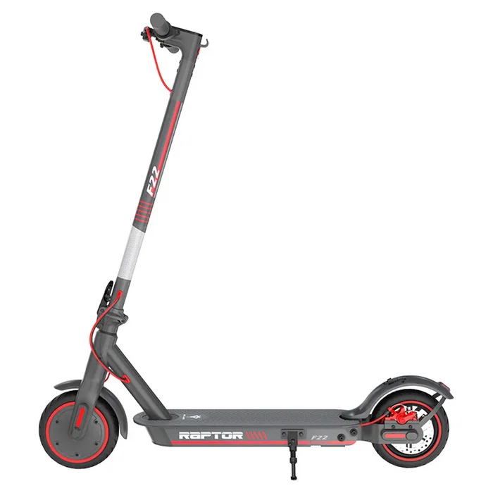 Aiwa Patinete Eléctrico F22 Raptor, Motor 350W Máx. 700W, Batería Litio 10Ah, Autonomía 30km, Velocidad 25 km/h, Plegable, Ruedas 8.5", Doble Freno Eléctrico y Disco, Gris