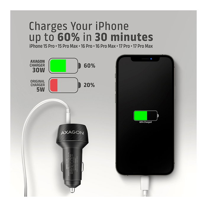 Axagon PWC-PQ48 Cargador de coche con USB-C Power Delivery 3 y USB-A Quick Charge 4+, negro Axagon PWC-PQ48 Cargador de coche con USB-C Power Delivery 3 y USB-A Quick Charge 4+, negro