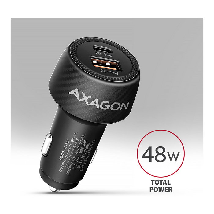 Axagon PWC-PQ48 Cargador de coche con USB-C Power Delivery 3 y USB-A Quick Charge 4+, negro Axagon PWC-PQ48 Cargador de coche con USB-C Power Delivery 3 y USB-A Quick Charge 4+, negro