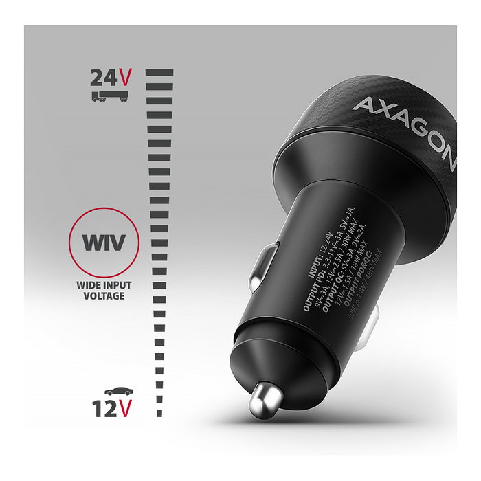 Axagon PWC-PQ48 Cargador de coche con USB-C Power Delivery 3 y USB-A Quick Charge 4+, negro Axagon PWC-PQ48 Cargador de coche con USB-C Power Delivery 3 y USB-A Quick Charge 4+, negro