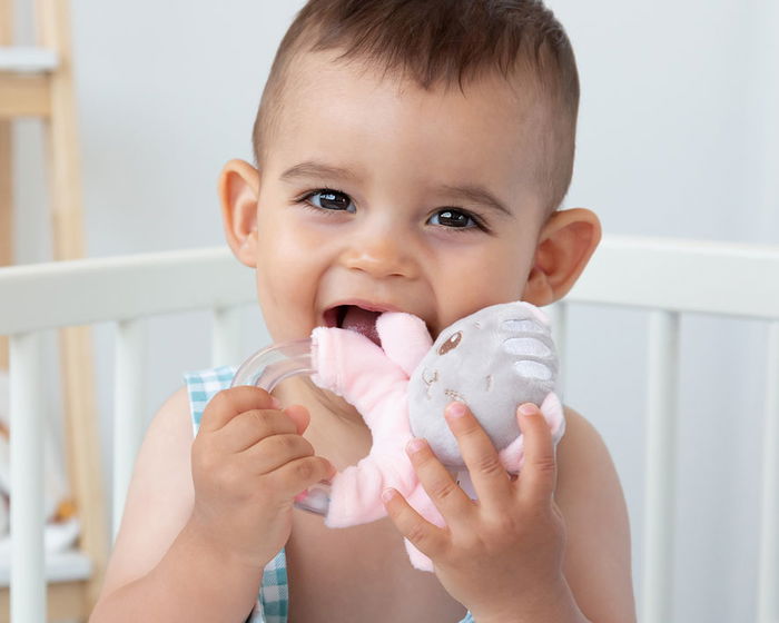 KioKids Peluche Sonajero Gatito Rosa Dolci Amici +3 Meses Juguete Bebé Suave