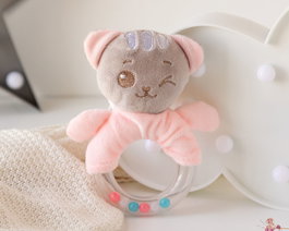 KioKids Peluche Sonajero Gatito Rosa Dolci Amici +3 Meses Juguete Bebé Suave