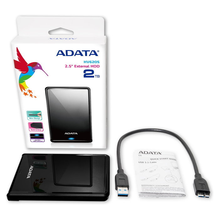 ADATA Disco Duro Externo HV620S 4TB 2.5" USB 3.2 Gen 1, Negro, Resistente a Rayones, para Windows, Mac, Linux
