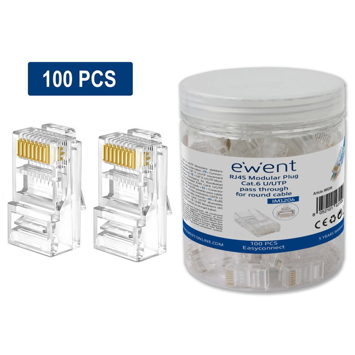 Ewent IM1206 Conector RJ-45 Transparente para Cable Cat6 U/UTP (100 piezas) Ewent IM1206 Conector RJ-45 Transparente para Cable Cat6 U/UTP (100 piezas)