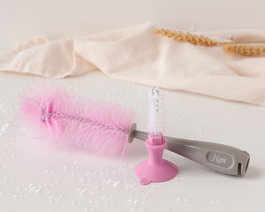 KioKids Limpiabiberones Rosa y Gris Soft Nordic para Bebés +0 Meses