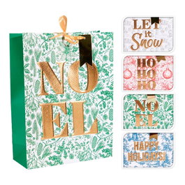 Basics Bolsa de regalo navideña con detalles en dorado, grande, modelos variados