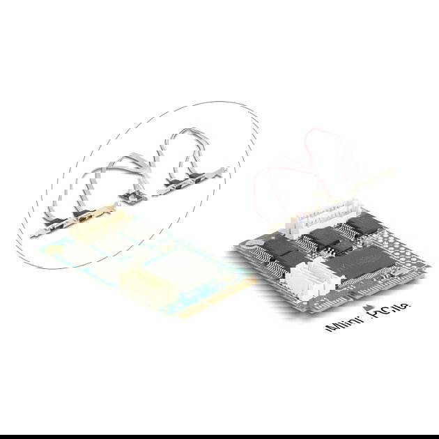 DeLOCK 95278 - Tarjeta PCI Express Mini Interna con 4 Puertos Serie RS-232, Conector Macho Derecho, Compatible con Windows 10/11 y Server 2022