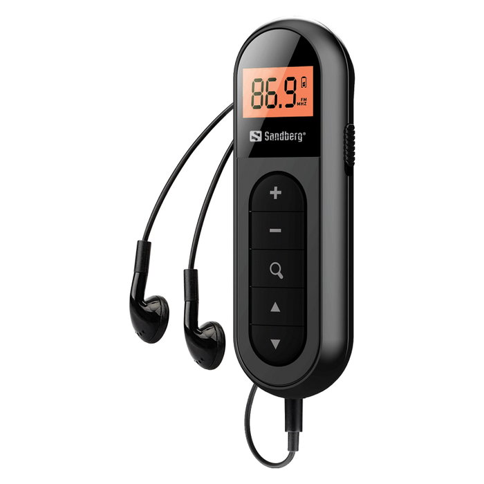 Sandberg Pocket Radio FM Recargable con Batería Incorporada, Ultracompacta y Portátil con Auriculares Incluidos para Deporte y Emergencias