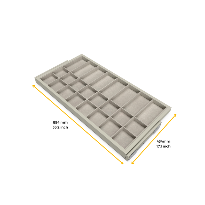 Emuca Kit de cajón organizador con bastidor de guías con cierre suave para armarios, regulable, módulo 900mm, Gris piedra Emuca Kit de cajón organizador con bastidor de guías con cierre suave para armarios, regulable, módulo 900mm, Gris piedra