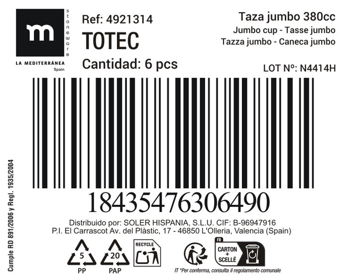 La Mediterranea Taza Jumbo TOTEC 380cc