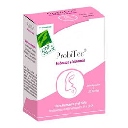 CIEN POR CIEN NATURAL Probitec Embarazo Y Lactancia 30Cap+30Perlas Probióticos y DHA para Embarazadas y Lactantes