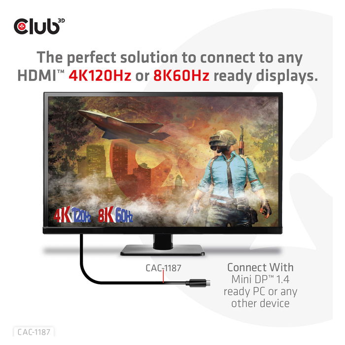 Club 3D CAC-1187 Cable Mini DisplayPort 1.4 a HDMI 2.1 1.8m 8K60Hz St/St