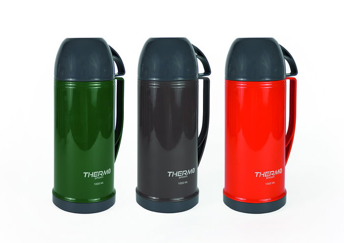 Thermosport Termo de Plástico con Taza 1L Gris/Blanco/Oro - Dimensiones: 13 cm Largo x 11 cm Ancho x 29 cm Alto (12 Unidades)