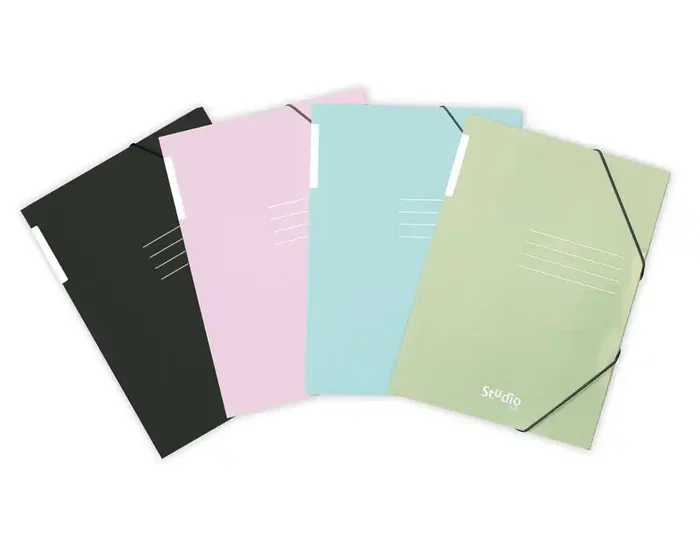 Stydio Style Carpeta de cartón brillante A4 con 3 solapas y gomas, colores pastel surtidos, expositor de 24 unidades
