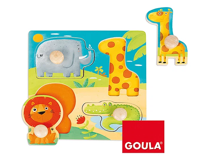 Goula Puzle Animales de la Selva para Niños Pequeños 4 Piezas de Madera a Partir de 1 Año Goula Puzle Animales de la Selva para Niños Pequeños 4 Piezas de Madera a Partir de 1 Año