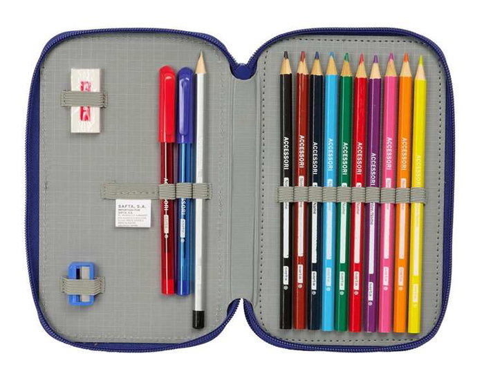 Safta Plumier Doble Pqño 29 Pcs F.C. Barcelona 1ª Equipación 25/26, 12.5x19.5x4 cm, Estuche Escolar