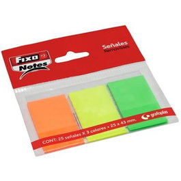 Fixo Marcadores Adhesivos Banderitas PET 25x43 mm Pack 3 Bloc x 25 Hojas Colores Neón (Set de 24) (Set de 24)