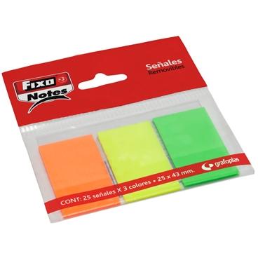 Fixo Marcadores Adhesivos Banderitas PET 25x43 mm Pack 3 Bloc x 25 Hojas Colores Neón (Set de 24) (Set de 24)