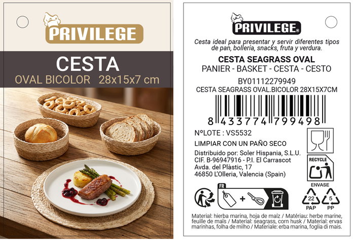 Inde Cesta de Seagrass Ovalada Bicolor de Rattan Inde Cesta de Seagrass Ovalada Bicolor de Rattan