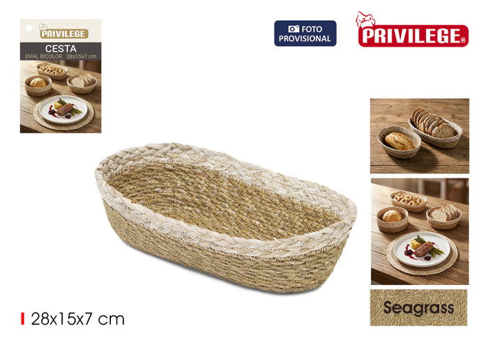 Inde Cesta de Seagrass Ovalada Bicolor de Rattan Inde Cesta de Seagrass Ovalada Bicolor de Rattan