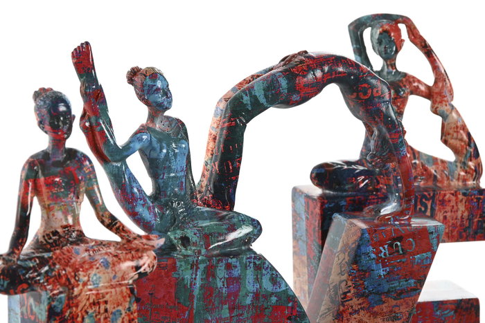 DKD Home Decor Set de 4 Figuras Love Yoga Multicolor