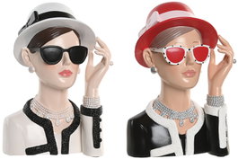 DKD Home Decor Figura de Resina Roja y Negra Pack de 2
