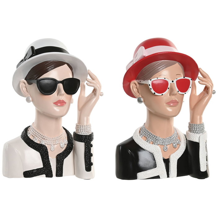 DKD Home Decor Figura de Resina Roja y Negra Pack de 2
