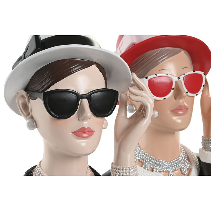 DKD Home Decor Figura de Resina Roja y Negra Pack de 2