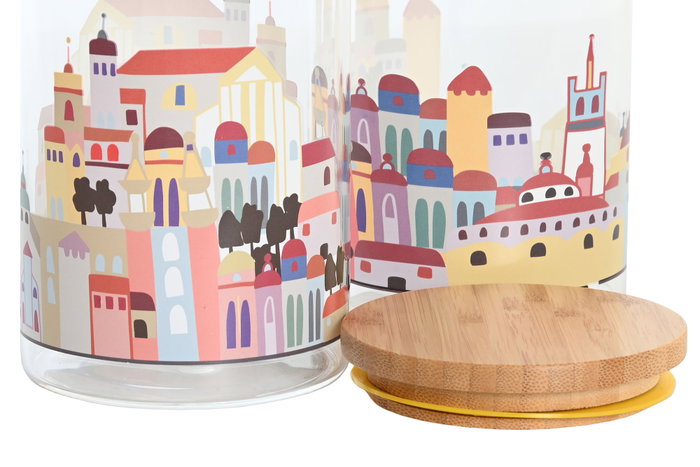 DKD Home Decor Bote de Borosilicato Casitas 1400ml