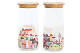 DKD Home Decor Bote de Borosilicato Casitas 1400ml