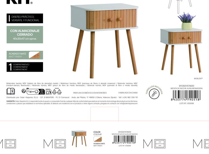 Moblekit Mesita de Noche Auxiliar de Madera 20,9 x 33,9 x 44,7 cm (4 Unidades) Moblekit Mesita de Noche Auxiliar de Madera 20,9 x 33,9 x 44,7 cm (4 Unidades)